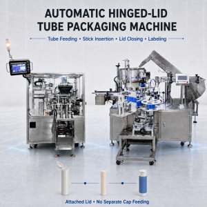 Automatic Hinged-Lid Tube Packaging Machine | Loading, Closing & Labeling