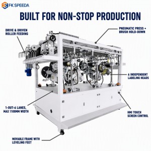Customizable Fruit Tray Labeling Machine 6 Heads Bottom Sticker Applicator PET Blister Clamshell Produce Line